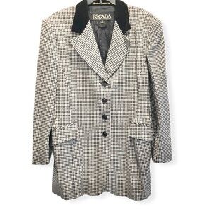 Vintage ESCACDA Margaretha Ley Black And White Houndstooth With Velvet Blazer